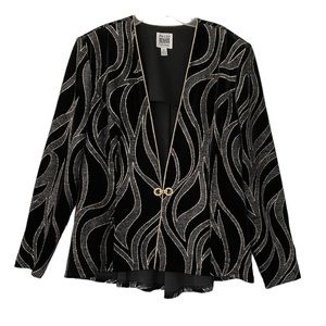 RM Richards Velvet Blazer Jacket 16 Black Gold Vintage